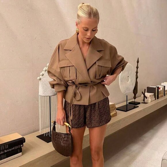 Jackets & Blazers - Khaki Casual Elegant Women's Loose Jacket